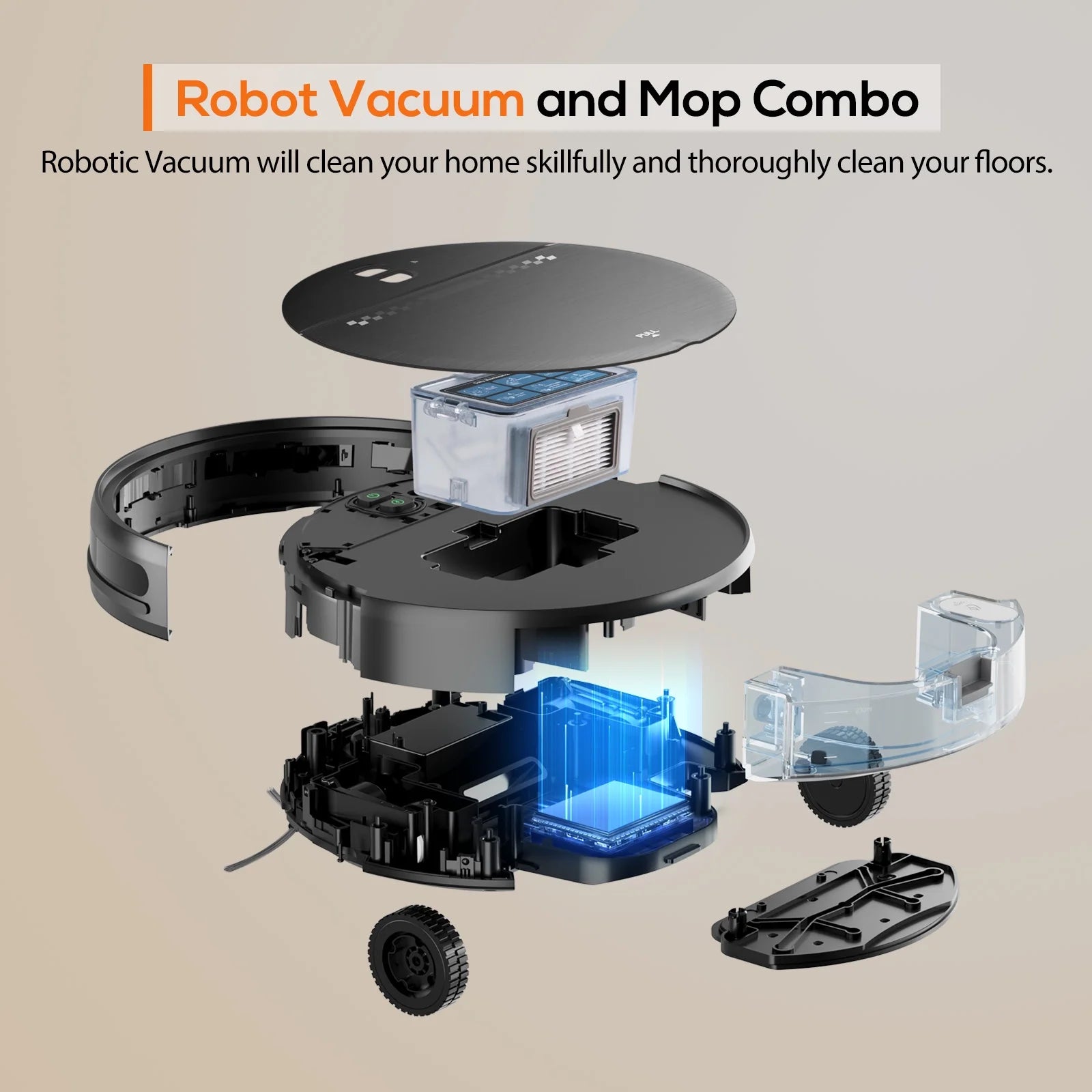 Robot Vacuum Cleaner and Mop Combo with App Wifi and Remote Control Robotic Vacuums, Black