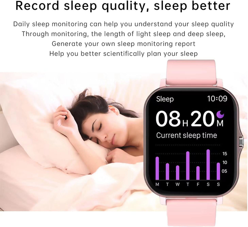 Smart Fitness Tracker Watch for Android/Ios - IP68 Waterproof, Heart Rate/Blood Oxygen/Sleep Monitoring, 8 Sports Modes, Breath Training, Weather Updates - 1.69-Inch Display for Men and Women