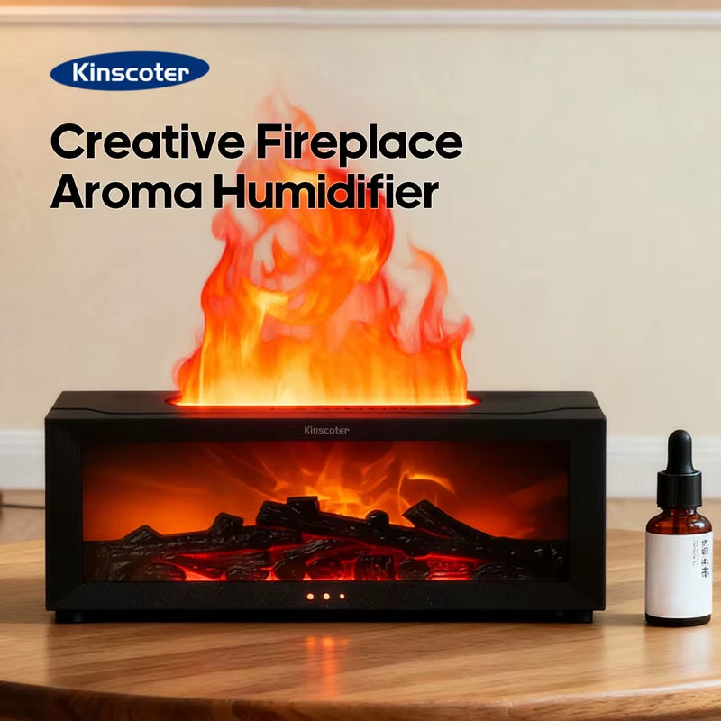 Creative Fireplace Aroma Diffuser Simulated Flame Humidifier Essential Oil Desktop Air Humidifier Mist Home Office Holiday Gift