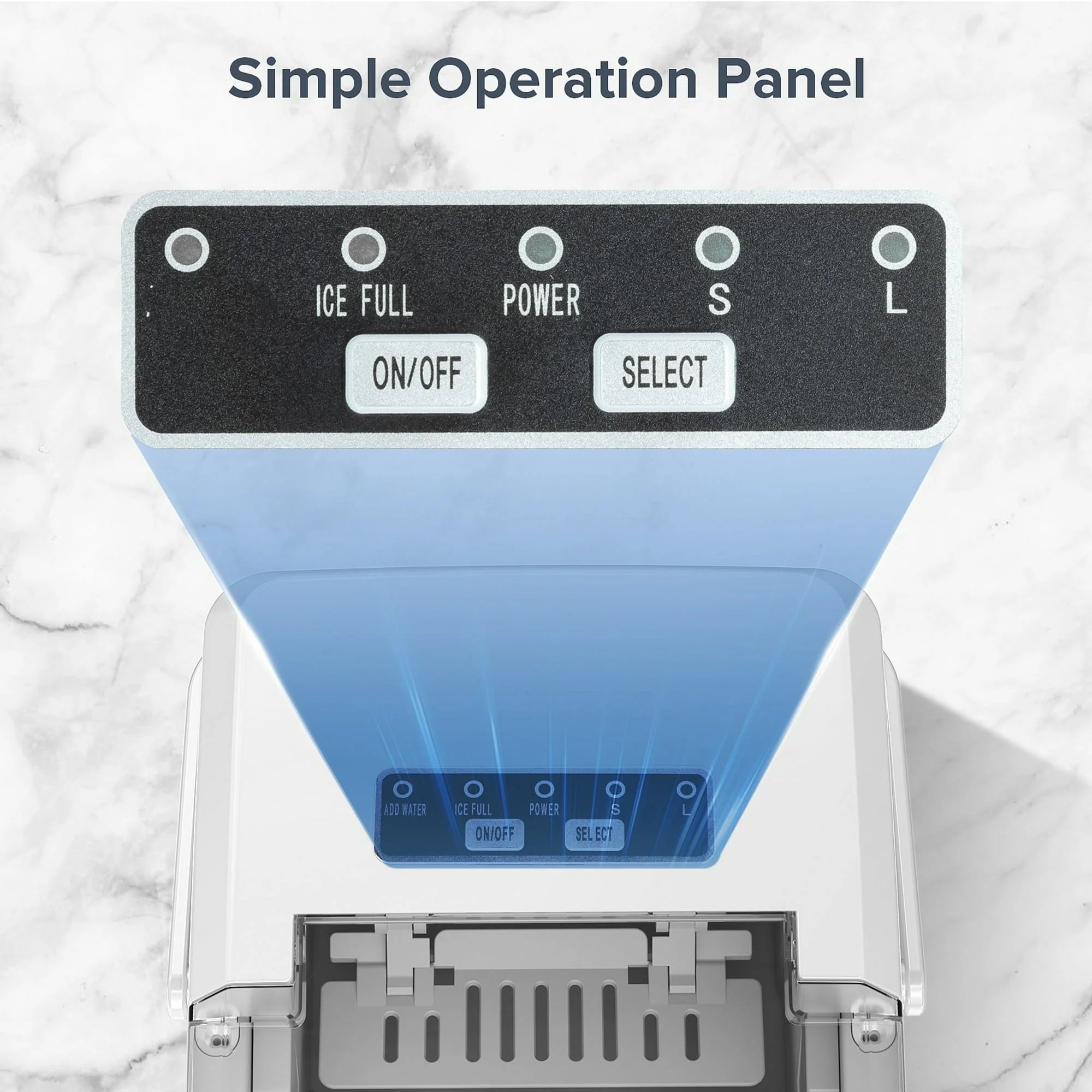 Countertop Portable Ice Maker, 8 Cubes Ready in 6 Mins, Self-Cleaning with Handle, Ice Scoop, 2 Sizes of Bullet Ice Cubes, for Home/Kitchen/Office-White